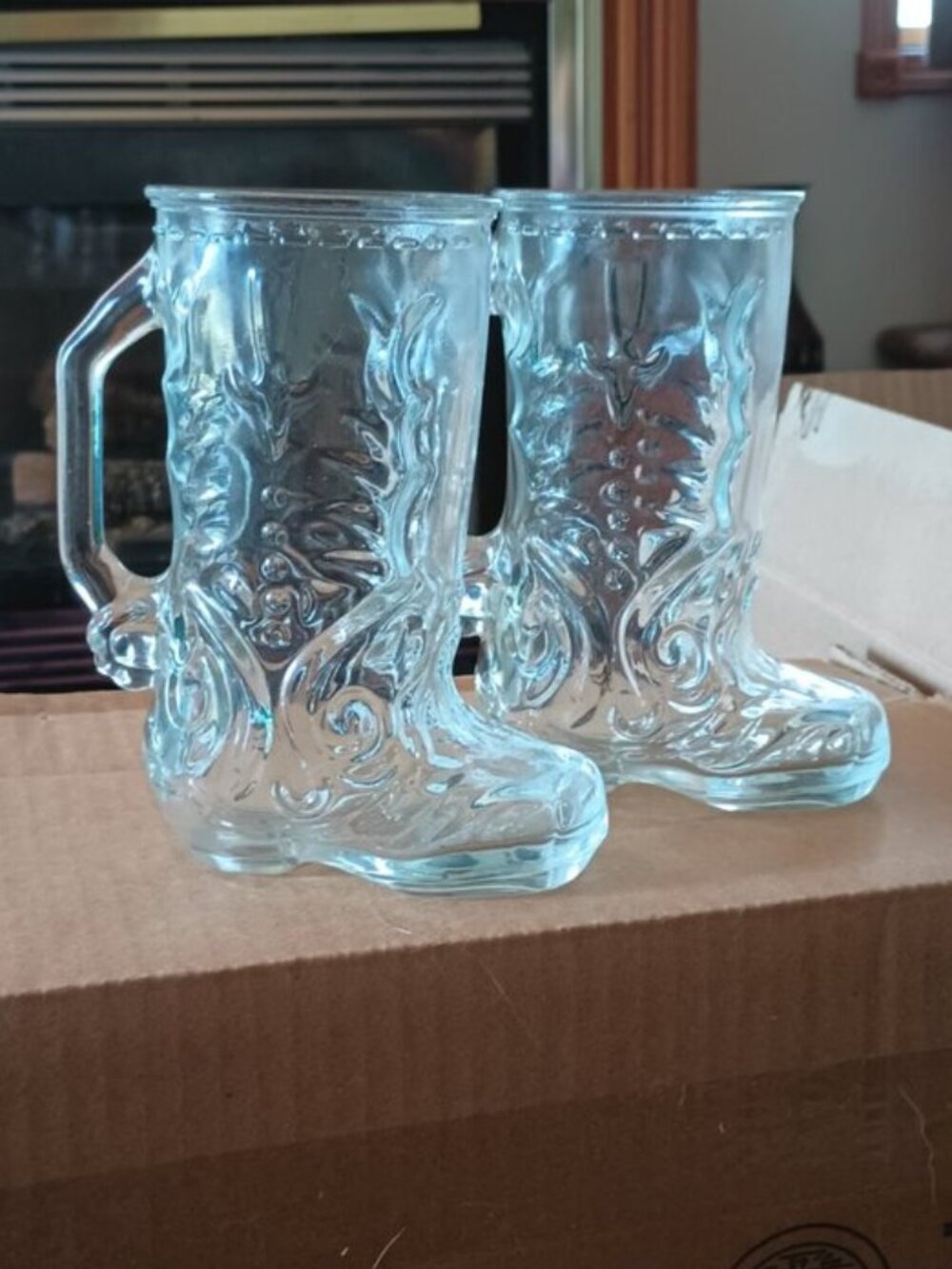 Authentic Mexican Clear Glass Cowboy Boot Beer Mugs 6.5" 2 Pack